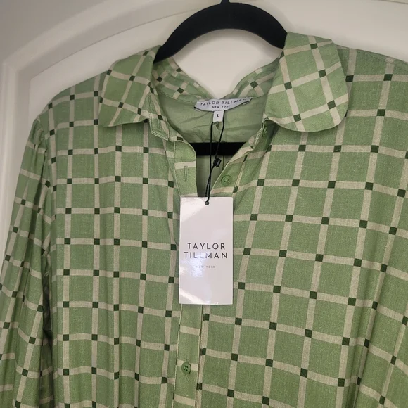 Taylor Tillman Green Cotton Linen Midi Dress Cottagecore - Picture 2 of 8